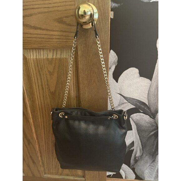 Michael Kors Black Pebbled Leather Gold Chain Shoulder Handbag Purse Satchel - Picture 3 of 13